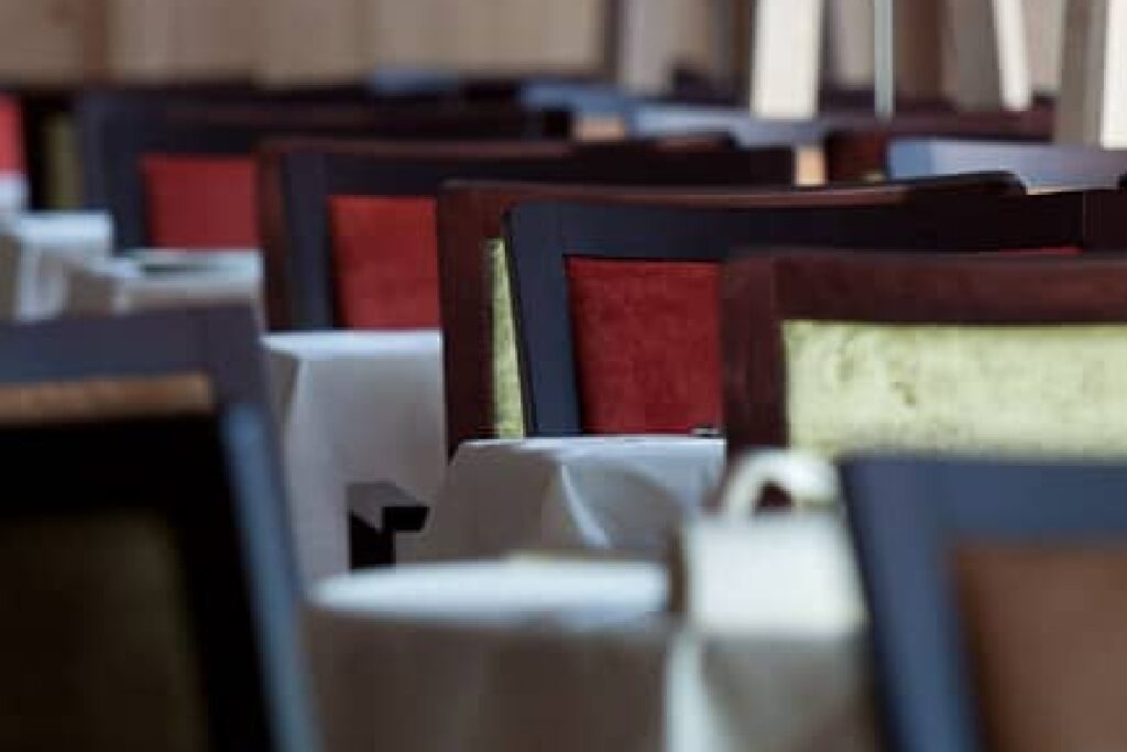 Restaurant setup for a corporate event at Hotel Royal Crans Montana